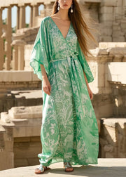 Modern Green Oversized Print Chiffon Vacation Dresses Summer