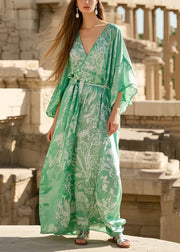 Modern Green Oversized Print Chiffon Vacation Dresses Summer