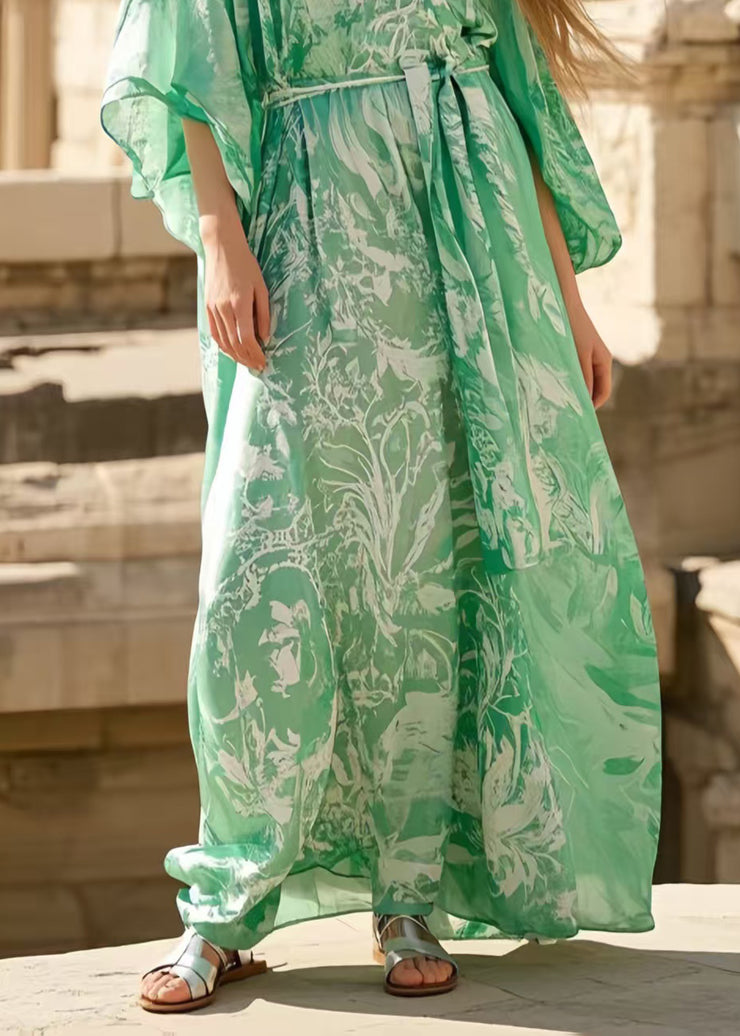 Modern Green Oversized Print Chiffon Vacation Dresses Summer