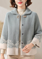 Modern Green Patchwork Mink Velvet Coats Fall