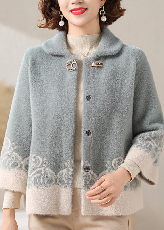Modern Green Patchwork Mink Velvet Coats Fall