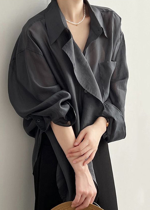 Modern Green Peter Pan Collar Patchwork Button Solid Shirts Fall