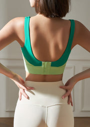Modern Green U Neck Patchwork Sports Bra