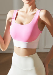 Modern Green U Neck Patchwork Sports Bra