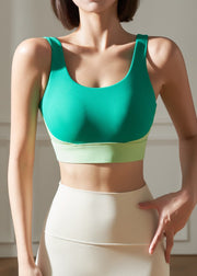 Modern Green U Neck Patchwork Sports Bra