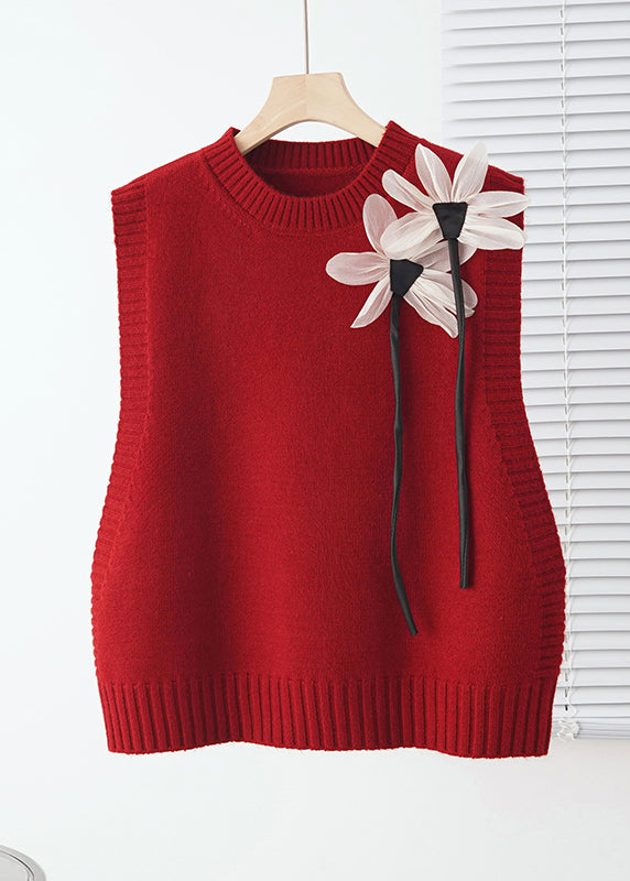 Modern Grey Floral Decorated Warm Knit Vests Fall
