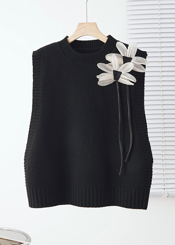 Modern Grey Floral Decorated Warm Knit Vests Fall