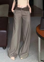 Modern Grey Pockets High Waist Spandex Wide Leg Pants Fall