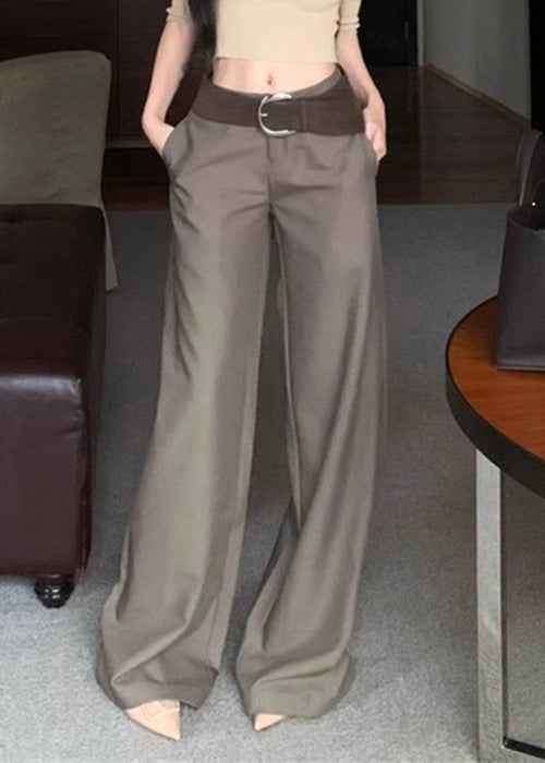 Modern Grey Pockets High Waist Spandex Wide Leg Pants Fall