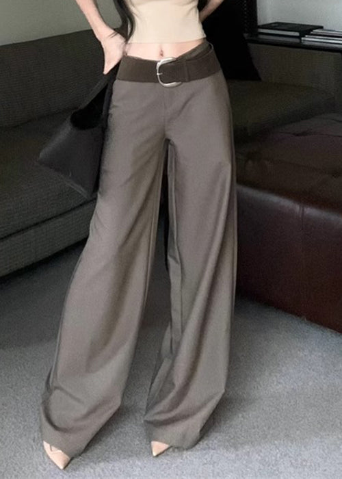 Modern Grey Pockets High Waist Spandex Wide Leg Pants Fall