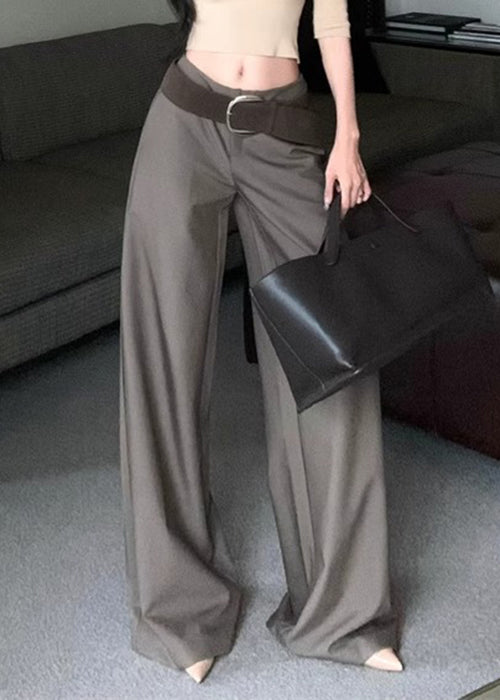 Modern Grey Pockets High Waist Spandex Wide Leg Pants Fall