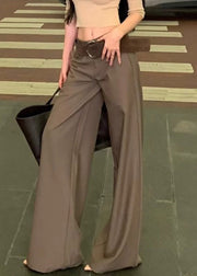 Modern Grey Pockets High Waist Spandex Wide Leg Pants Fall