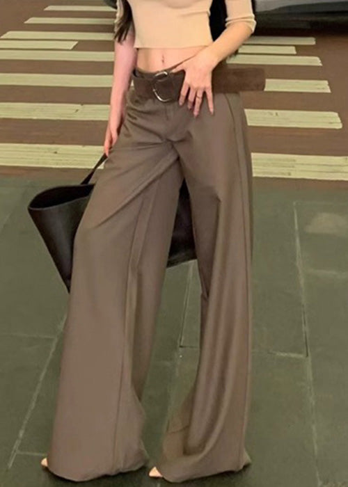 Modern Grey Pockets High Waist Spandex Wide Leg Pants Fall