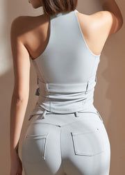 Modern Grey Stand Collar Zippered Yoga Shirts