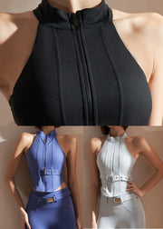 Modern Grey Stand Collar Zippered Yoga Shirts