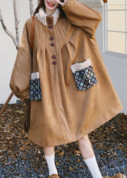 Modern Khaki Oversized Patchwork Fleece Wool Lined Jackets Winter