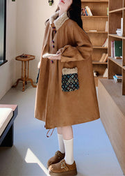 Modern Khaki Oversized Patchwork Fleece Wool Lined Jackets Winter