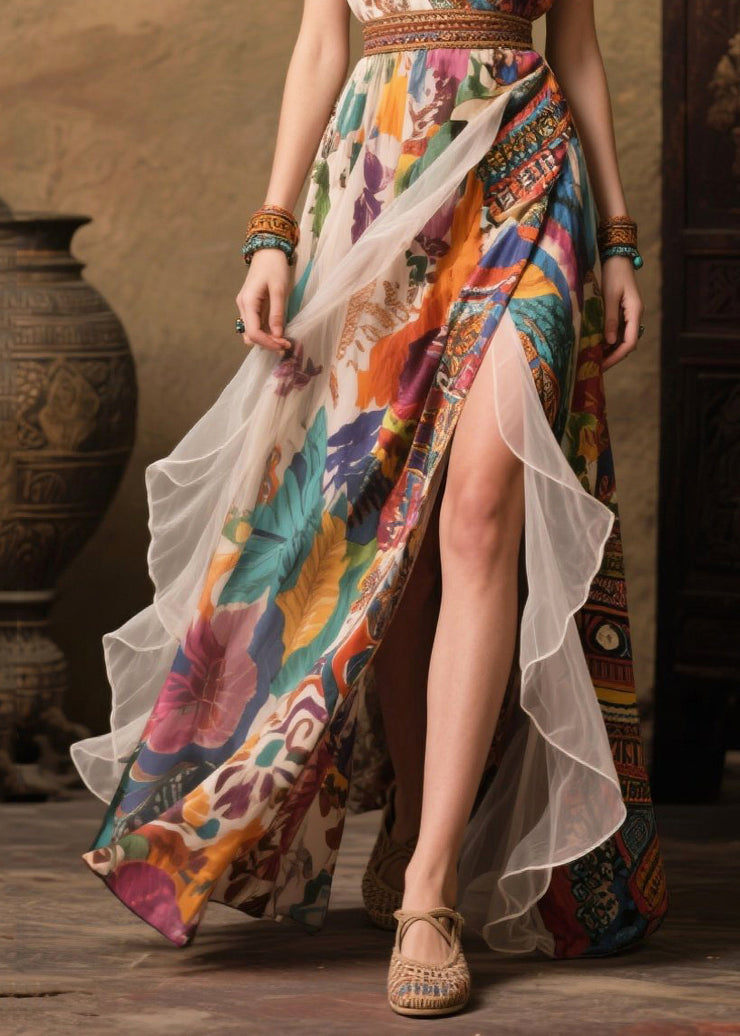 Modern Khaki Print Side Open Chiffon Beach Dresses Summer