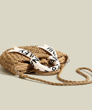 Modern Khaki Solid Durable Straw Woven Tote Handbag