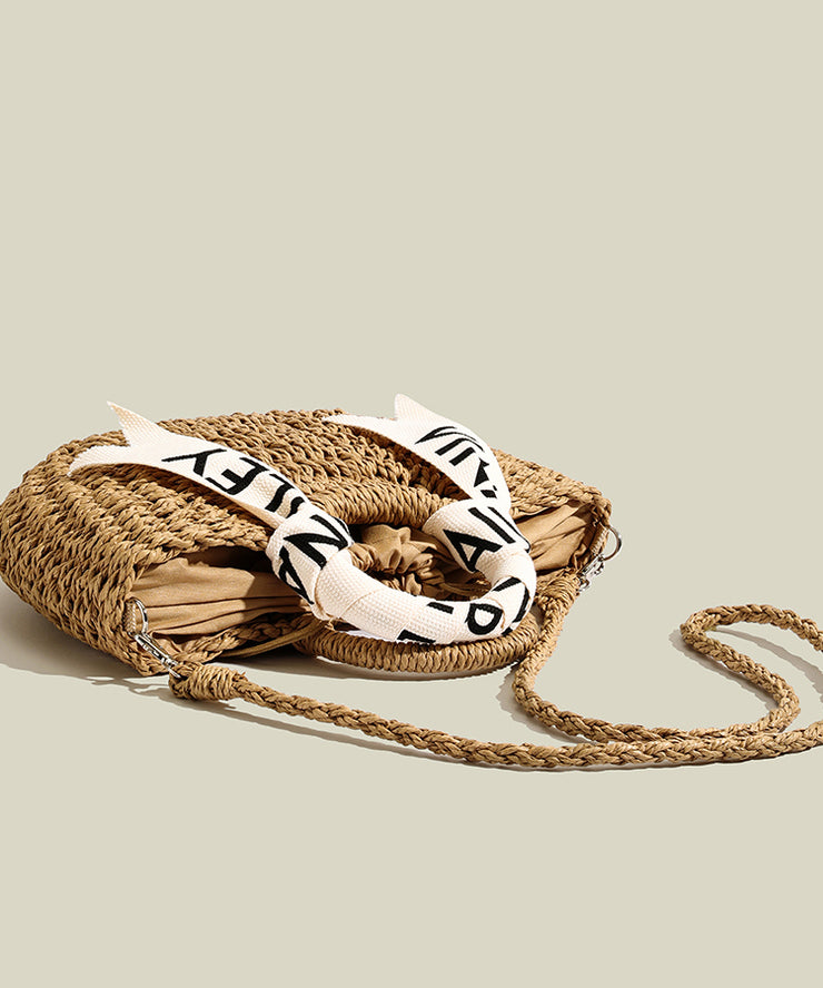 Modern Khaki Solid Durable Straw Woven Tote Handbag