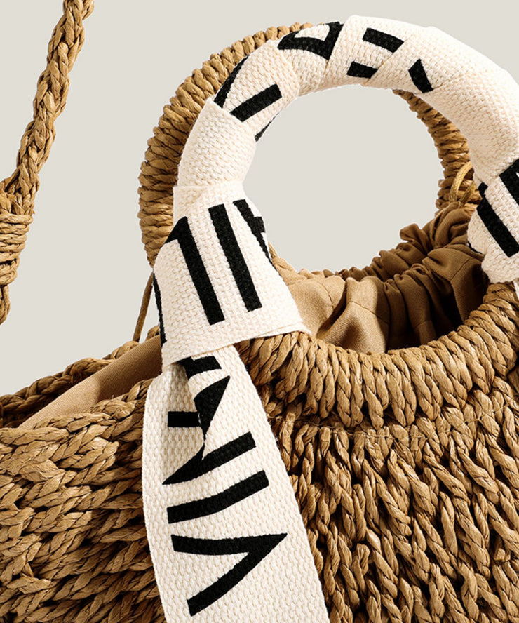 Modern Khaki Solid Durable Straw Woven Tote Handbag