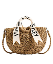 Modern Khaki Solid Durable Straw Woven Tote Handbag