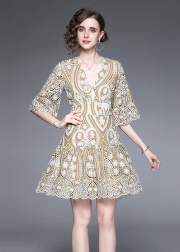 Casual Embroidered Hollow Out V Neck Sleeveless Dresses main image 1
