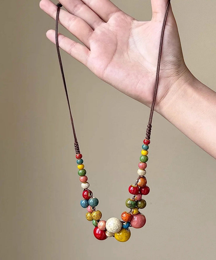 Modern Lake Blue Weave Ceramic Beading Adjustable Pendant Necklace