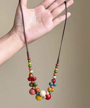 Modern Lake Blue Weave Ceramic Beading Adjustable Pendant Necklace