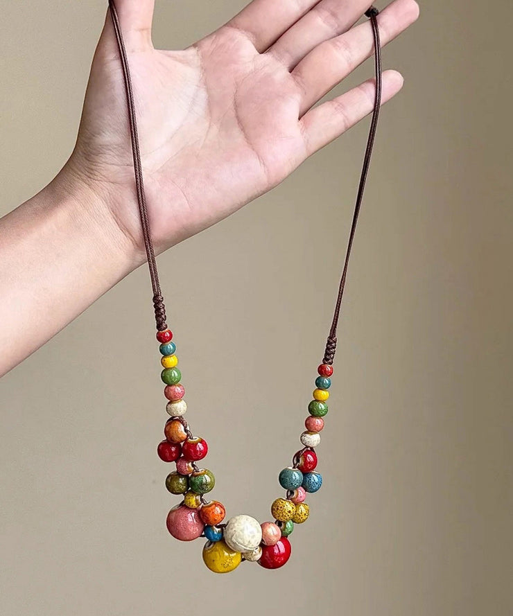 Modern Lake Blue Weave Ceramic Beading Adjustable Pendant Necklace