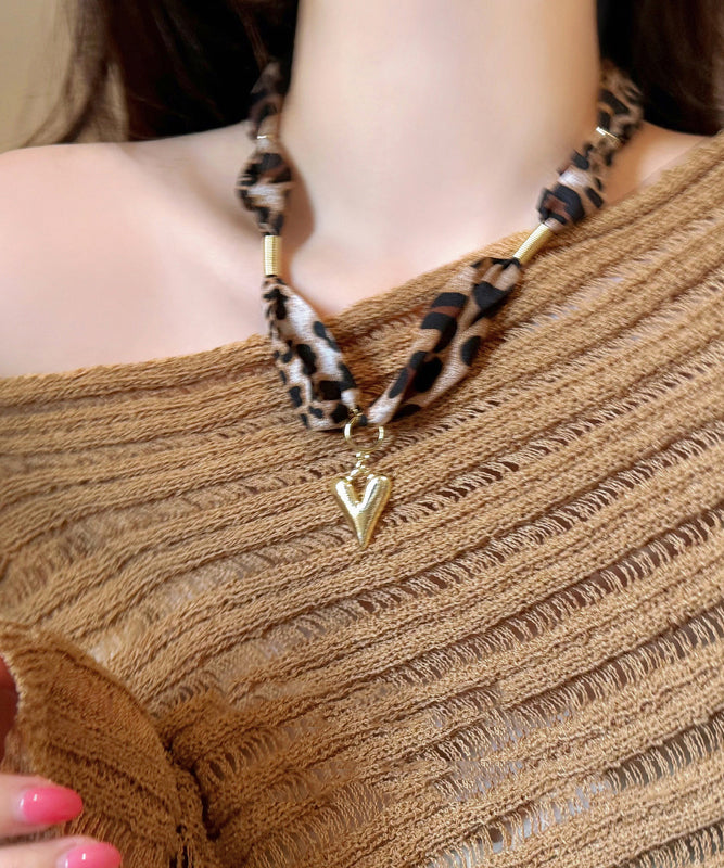 Modern Leopard Copper Alloy Scarf Love Pendant Necklace