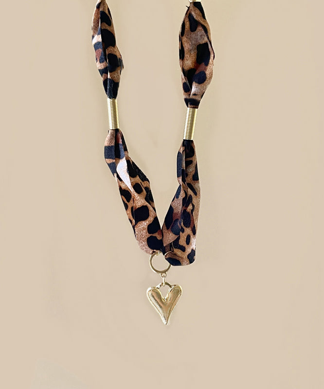 Modern Leopard Copper Alloy Scarf Love Pendant Necklace