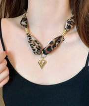Modern Leopard Copper Alloy Scarf Love Pendant Necklace