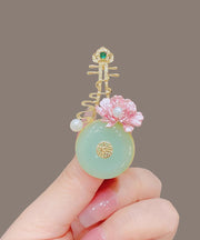 Modern Light Green Alloy Pearl Jade Pipa Brooches