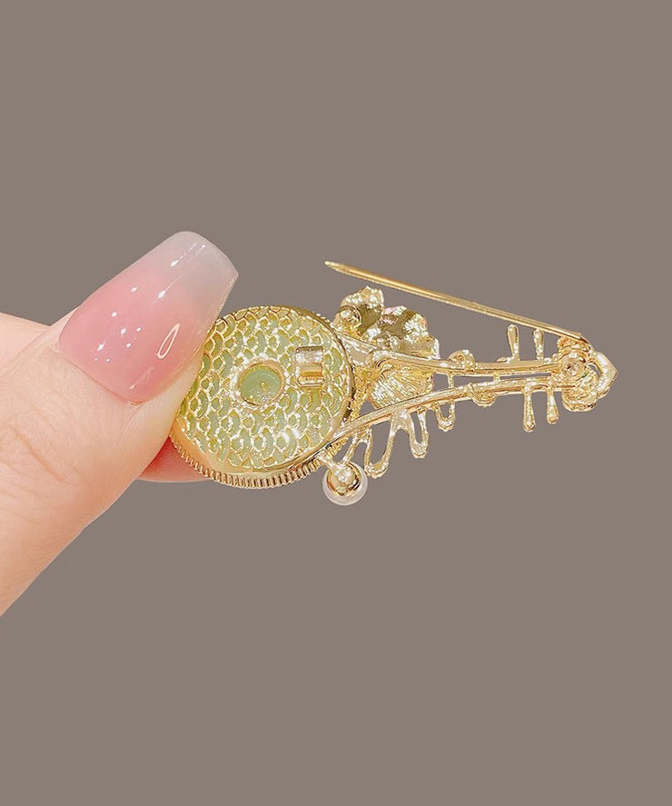 Modern Light Green Alloy Pearl Jade Pipa Brooches