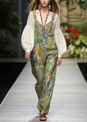 Modern Light Green Oversized Print Cotton Jumpsuits Spring