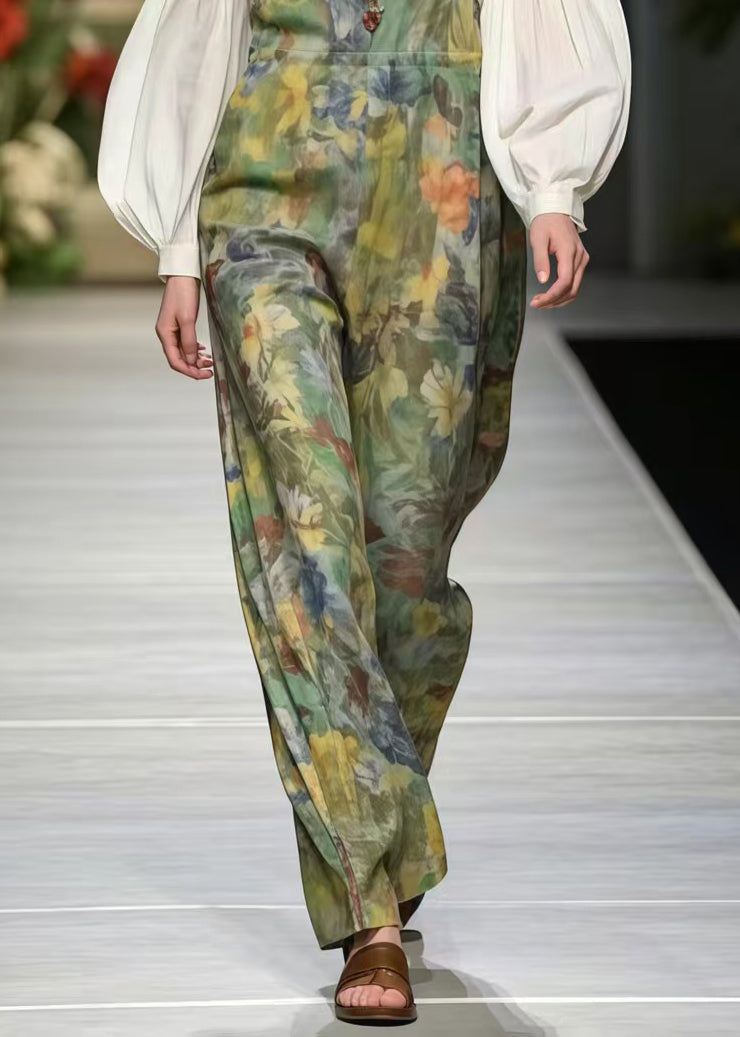 Modern Light Green Oversized Print Cotton Jumpsuits Spring