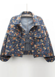 Modern Navy Oversized Print Denim Coats Fall