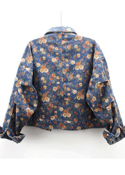Modern Navy Oversized Print Denim Coats Fall
