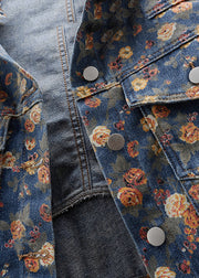 Modern Navy Oversized Print Denim Coats Fall