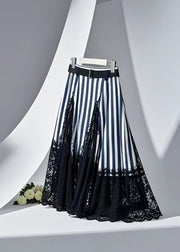 Modern Navy Striped Patchwork Lace Skirt Summer