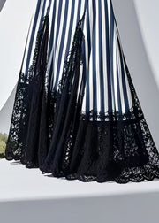 Modern Navy Striped Patchwork Lace Skirt Summer