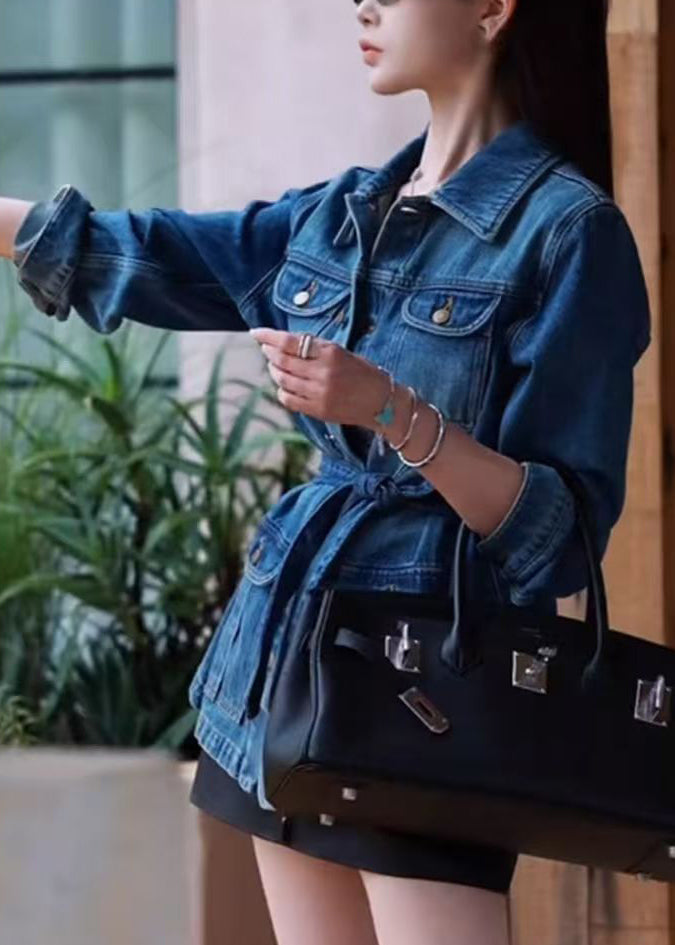 Modern Navy Tunic With Pockets Denim Jacket Fall