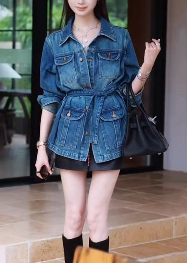 Modern Navy Tunic With Pockets Denim Jacket Fall