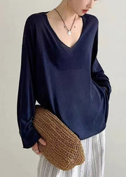 Modern Navy V Neck Plus Size Knit Top Fall