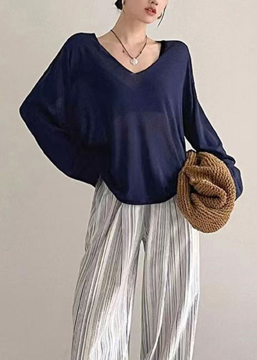 Modern Navy V Neck Plus Size Knit Top Fall