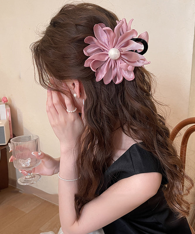 Modern Pink Acrylic Fabric Art Pearl Floral Hairpin