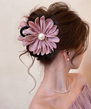 Modern Pink Acrylic Fabric Art Pearl Floral Hairpin