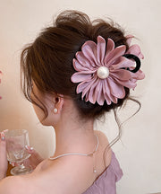 Modern Pink Acrylic Fabric Art Pearl Floral Hairpin