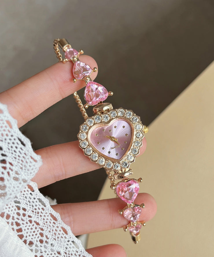 Modern Pink Alloy Love Zircon Crystal Watches